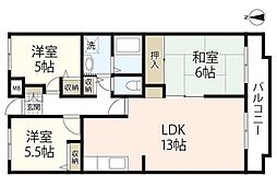 カーサ中筋 1階3LDKの間取り