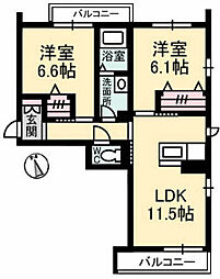 ベレオ西原 3階2LDKの間取り