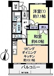アスレ東原I番館 1階2LDKの間取り
