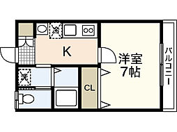 リバティハウス 2階1Kの間取り