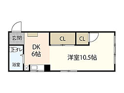西本ビル 5階1DKの間取り