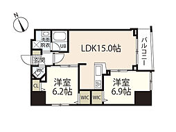 ザ・マジェスティー白島九軒町 3階2LDKの間取り