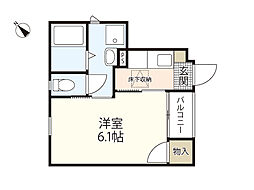 アザレア弐番館 1階1Kの間取り