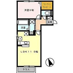 サニーコート五日市中央 1階1LDKの間取り