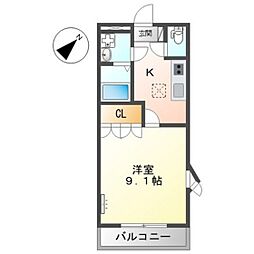 クロワール五日市 1階1Kの間取り