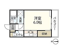 メゾン礒本3 1Kの間取図画像