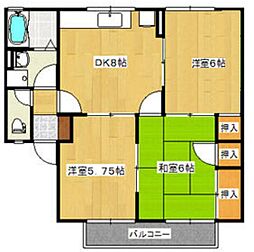 セジュール行友 3DKの間取図画像