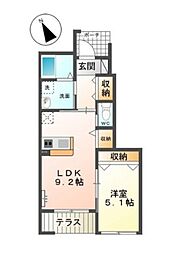 パークサイドもみじ 1LDKの間取図画像