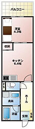 グランディール古市橋 1DKの間取図画像