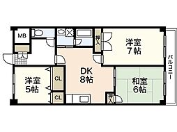 ユアコート土橋 3DKの間取図画像