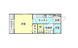 カーサ・ソレイユ黒川B 1Kの間取図画像