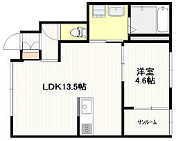 (仮称)北栄新築アパートB棟 1LDKの間取図画像