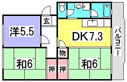 山根マンション 3階2LDKの間取り