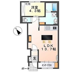 パートリア宮内 1LDKの間取図画像