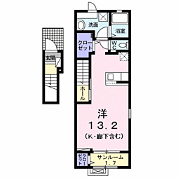 Casa de Sol　岩国 2階ワンルームの間取り