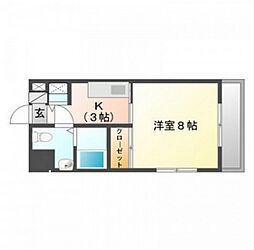 グラビスコート西原 4階1Kの間取り