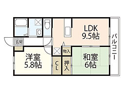 Ｇｒａｃｅ東原 2階2LDKの間取り