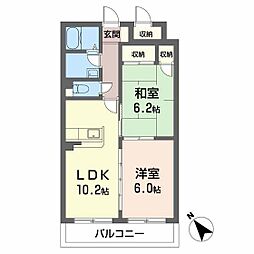 ヴィゲール庚午 3階2LDKの間取り