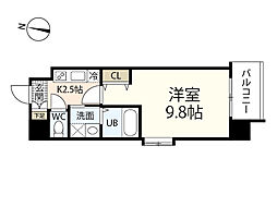 双葉ヒルズ海老園 6階1Kの間取り