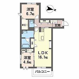 サニーウエスト 2階2LDKの間取り