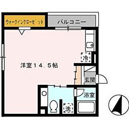 ストゥーディオ雅　Ａ棟 2階ワンルームの間取り