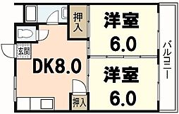 広島高速交通アストラムライン 上安駅 徒歩10分の賃貸マンション 2階2DKの間取り