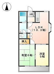 グランビュー平田 1階2LDKの間取り