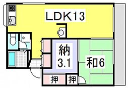 新田ハイツB 1SLDKの間取図画像