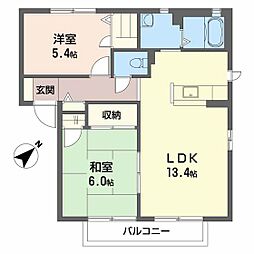 シャーメゾン黒川B 2LDKの間取図画像