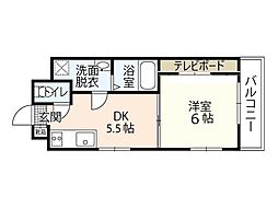 ノーブル平和大通り 1DKの間取図画像