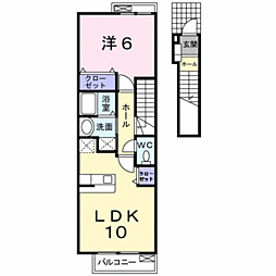 アルモニーアンジュB 1LDKの間取図画像