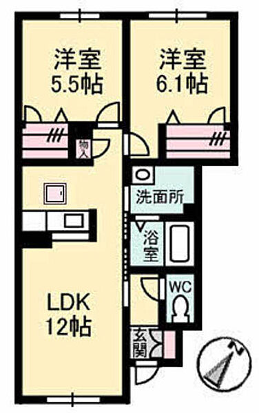 メゾネット　ジャルダン　ヴェールA棟 ｜山口県岩国市岩国3丁目(賃貸アパート2LDK・1階・54.63㎡)の写真 その2