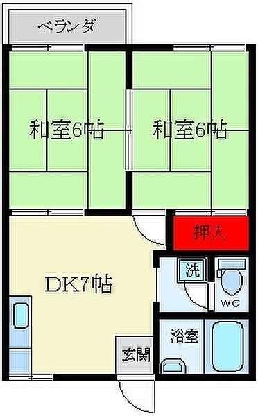 山田ハイツ ｜大阪府寝屋川市東大利町(賃貸アパート2DK・1階・35.51㎡)の写真 その2