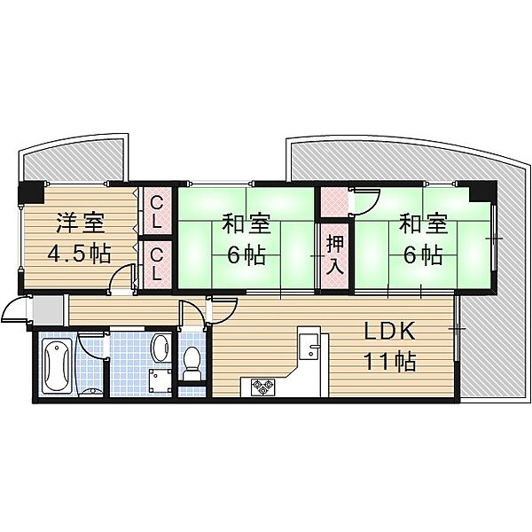 長楽ビル ｜大阪府寝屋川市香里南之町(賃貸マンション3LDK・6階・62.00㎡)の写真 その2