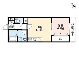 グリーンティエラ枚方 2階1LDKの間取り