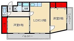 シャトー東寝屋川 2LDKの間取図画像