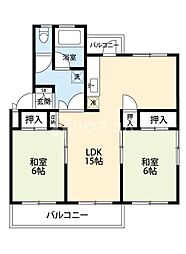 府公社香里三井団地A-76棟 2LDKの間取図画像