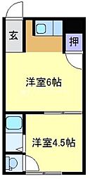 美保マンション 2Kの間取図画像