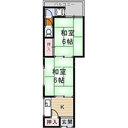 四宮ハイツ香里園十棟 2Kの間取図画像