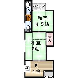 四宮ハイツ香里園十棟 2Kの間取図画像