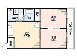 オスカー桜木A 2DKの間取図画像