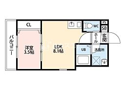 ジーメゾン寝屋川秦町ルシェール 1LDKの間取図画像