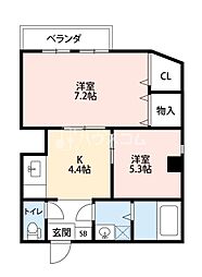 福田マンション 2Kの間取図画像