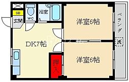 第1カトレアハイツネヤガワ 2DKの間取図画像