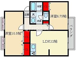 SUNVILLAGE岩井D棟 2LDKの間取図画像