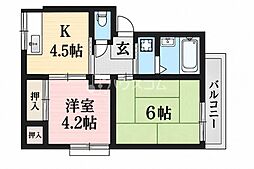 ワールドライフ中田1 2DKの間取図画像