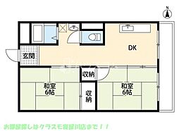 グロース寝屋川1 2DKの間取図画像
