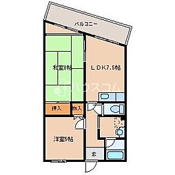 ロイヤルハイツ木村2号棟 2LDKの間取図画像