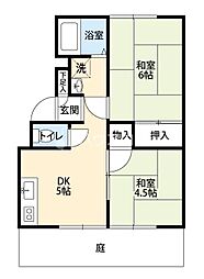 石橋ハイツA棟 2DKの間取図画像