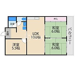 奥野マンション 3LDKの間取図画像